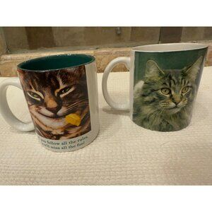 Set Of 2 Westland Animal Antics Maine Coon Cat Quote Mugs 16 Oz Ceramic Coffee T